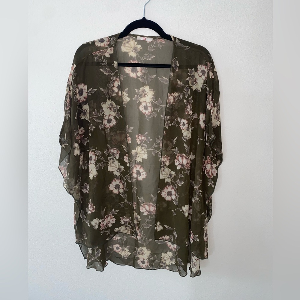 Olive Green Floral Sheer Kimono